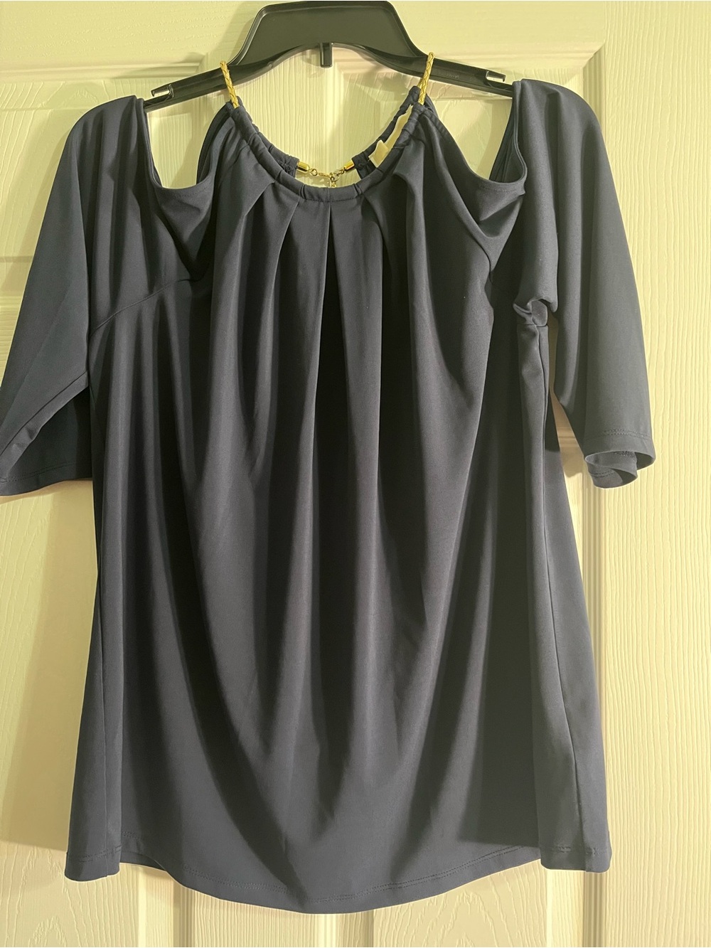 Michael Kors Navy Cold-Shoulder Tunic with Gold Chain Detail